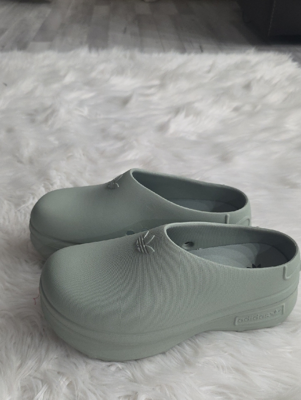 adidas Platform Slip-On Clogs in Mint